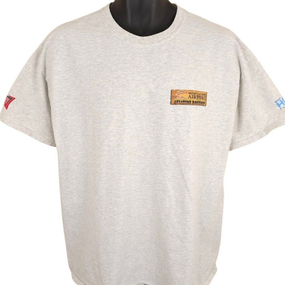 Minden Tahoe Airport T Shirt Mens Size XL Gray Aviation Roundup Blue Angels Navy - Picture 2 of 10